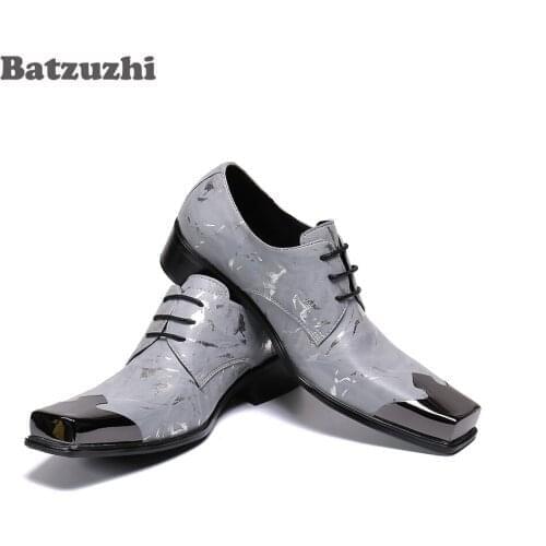 Batzuzhi Handmade Genuine Leather Dress Shoes Men Lace-up Square Toe Mens Leather Shoes Party, and Wedding Zapatos Hombre