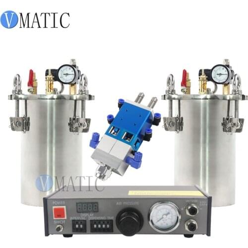 Free Shipping Automatic Liquid Glue Dispenser Set Including Glue Dispensing Machine+Dual Valve Big Flow+2 Pcs 1L Pressure Tank