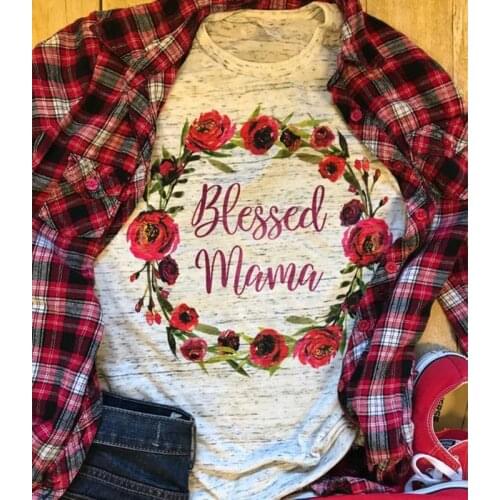 Blessed Mama Shirt Boho Top Womens Fashion Floral Tshirt Women T-shirts Graphic Tops Fashion Tees Fall Clothing for Womens 2021