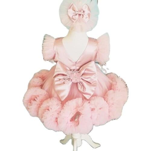 Sequin Glitter Pink Flower Girl Dress Sleeveless Girls Princess Wedding Party Dress First Communion Gown