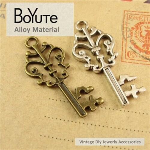 BoYuTe (60 Pieces/Lot) 36*16MM Antique Bronze Silver Plated Zinc Alloy Crown Key Pendant Charms for Jewelry Making