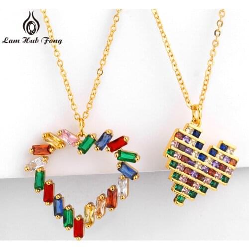 Full Hollow Love Heart Necklaces Pendants Colorful Cubic Zirconia Clavicle Choker Necklaces Fashion Jewelry Gifts for Women 2021