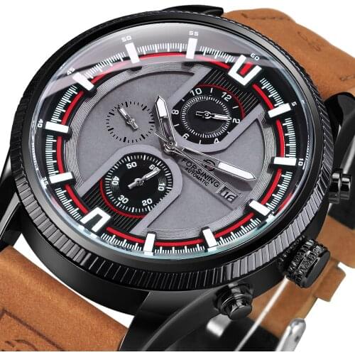 Forsining Sport Watch for Men Mechanical Wristwatches Military Leather Wrist Watches Automatic Racing Top Brand часы мужские New