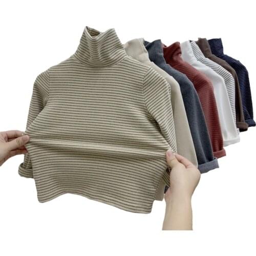 Toddler Kids T-shirts Thermal Winter Baby Boy Girls Solid Cotton Long Sleeve Basic Turtleneck Shirt Tops Autumn Children Clothes