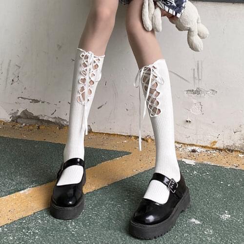 Hot New Japan Style Diy Bandage Bowknot Cotton Knee-High Student Stocking JK Lolita Socks