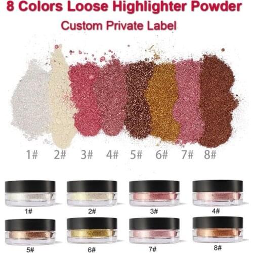 Custom Private Label 8 colors Makeup Loose Highlighter Powder Metal Shimmer Concealer Face Glow Cosmetics Highlighting Wholesale