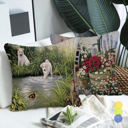 Oil Painting Landscape Painting Cushion Cover for Living Room Fauxlinen Throw Pillow Covers Decorative Pillowcase Home Car Decor