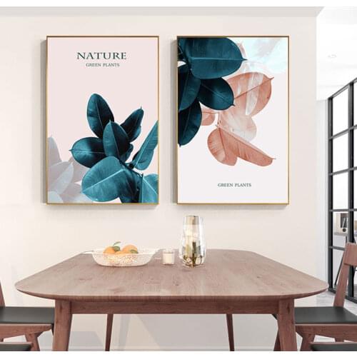 Nordic Pink Flower Green Leaf Canvas Painting Pink Poster n Print for Living Room Bedroom Pop Wall Art Cuadros Salon Decoracion