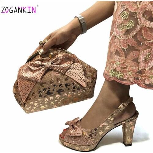 High Quality Italian Shoes With Matching Bags Set African Womens Party Shoes and Bag Sets Peach Color Women Sandals And Bag