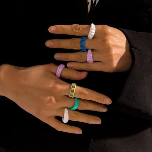 Candy Color Dripping Oil Geometric Chain Knuckle Rings Set for Women Girls Fashion Hand-painted Open Rings Party Jewelry
