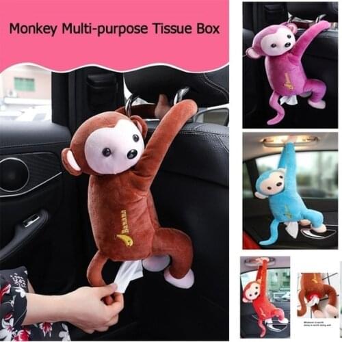 Creative Cartoon Monkey Car Hanging Paper Napkin Car Tissue Holder Portable Paper Tissue Box Car Accessories Car Tissue Box
