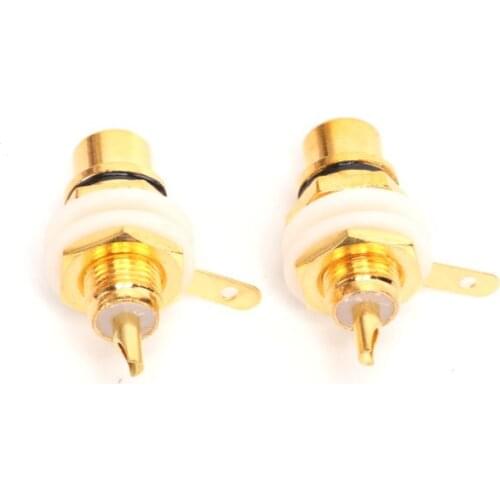 KYYSLB Amplifier RCA Female Socket Gold-plated Rca Connector Gold Panel Audio Socket Plug White Cycle with Nut Welding Cup