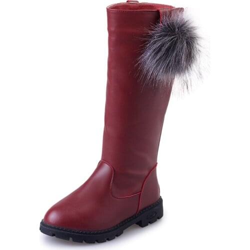 Mumoresip 2021 Autumn Winter Fashion Girls Boots Rubber Sole For Children Warm Cotton Knee-high Medium Big Girl Boots + Fur Ball