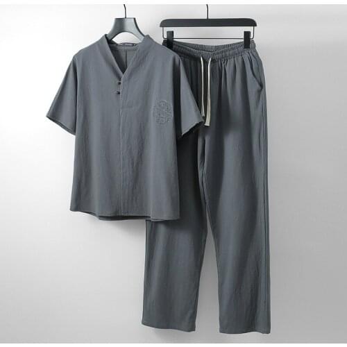 Mens Tracksuit Large Size Clothing 2021 Fashion Summer Suit Linen T-Shirt Fashion Male Set Chinese Style 8XL 9XL Plus Two Piece