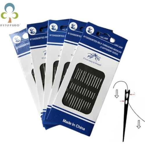 4 Packs=48 Pcs Self-Threading Hand Sewing Needles Set Assorted Household Repair Set Easy To Thread Sewing Accessories GYH