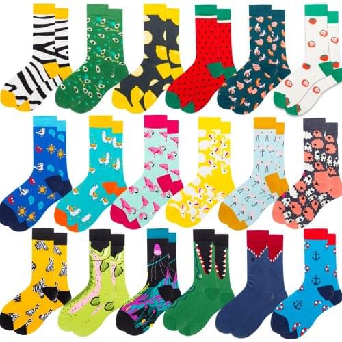 New Street Mens and Womens Skateboarding Fruit Trendy Animal Socks Zebra Avocado Watermelon Banana Strawberry Yellow Rabbit