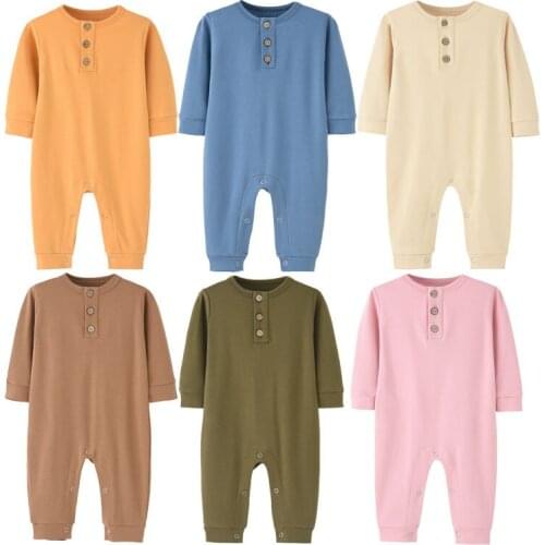 Newborn Infant Unisex One Piece Cotton Baby Boy Girl Pajamas Button Solid Romper Bodysuit Jumpsuit Outfits Clothes Costume