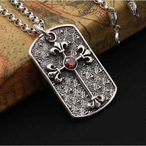 Wholesale S925 Sterling Silver Retro Thai Silver Jewelry Popular Punk Men And Women Cross Tags Personality Pendant