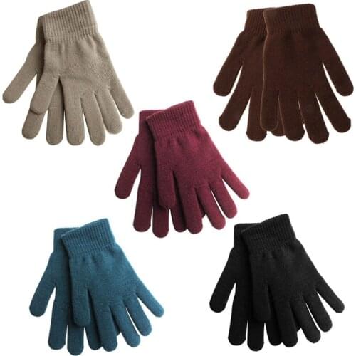 Women Men Unisex Winter Ribbed Knitted Full Fingered Gloves Basic Solid Color Thicken Plush Lining Mittens Magic Thermal 5 Y5JD