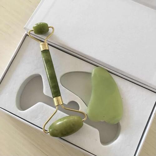 Real Jade Roller & Scraper Face Massage Facial Slimming Face Beauty Tool Wrinkle Remivla Anti-aging Massager Set