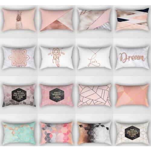 Rose Gold Pink Geometric 30X50CM Cushion Cover Polyster Nordic Style Oblong Pillow Cover Sofa Car Waist Throw Pillows Decorative