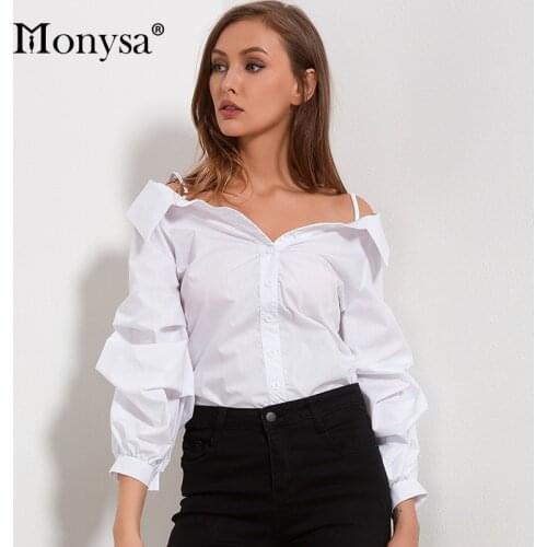 Off Shoulder Blouses Women 2018 Autumn New Arrivals Fashion White Lantern Sleeve Shirts Women Casual Tops Womens Clothing