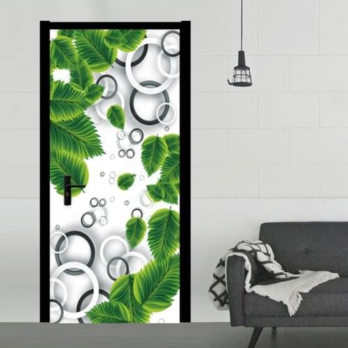 PVC Self-Adhesive Waterproof Wallpaper 3D Stereo Circle Green Leaf Door Sticker Creative DIY Home Decor Wall Sticker Door Poster