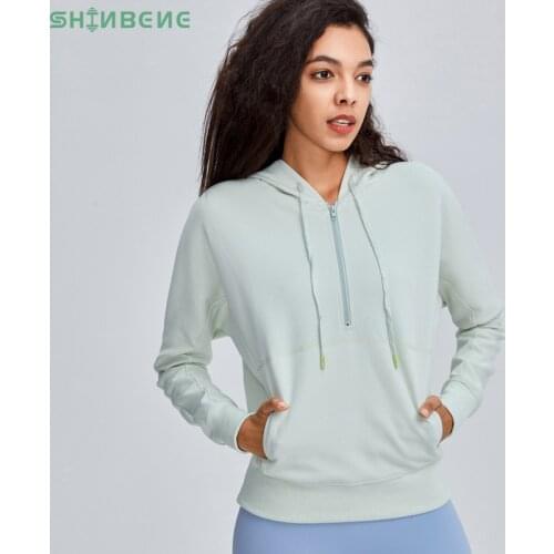 SHINBENE EVERYDAY Half Zipper Workout Sport Hoodies Women Comfort Training Fitness Leisure Sweatshirts Pullover with Pocket