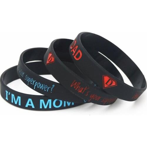 50PCS Hot Sale Fashion I AM A DAD/MOM Silicone Wristband Black Silicone Rubber Bracelets &Bangles Family Gift Wholesale SH116