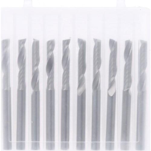10 Pcs 1/8" Single Flute Carbide Spiral Flat Nose End Mill Router Bits 17mm CEL