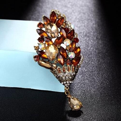 Zlxgirl perfect crystal rhinestone drop wedding brooches bridal jewelry fashion big flowers Hijab Pins Clothes Suit Accessories