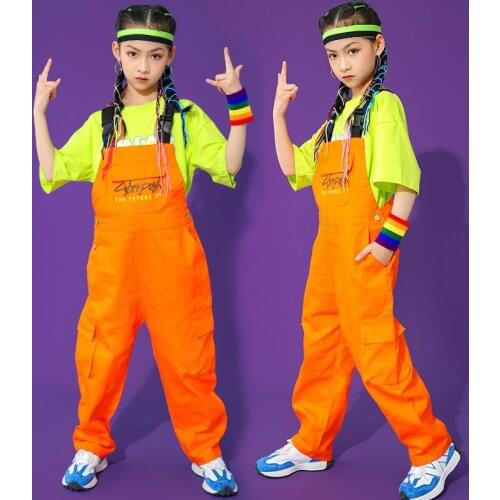 Hip-Hop Dance Clothes For Kids Hiphop Summer Orange Pants ChildrenS Catwalk Stage Costume Girls Jazz Dance Costumes SL4906