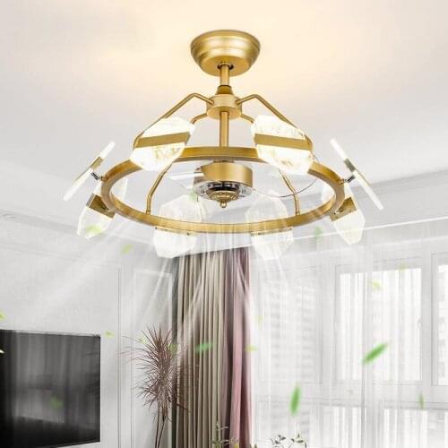 Iron Fan Light Nordic Lamps for Living Room Dining Room Modern and Simple Smoke Frequency Conversion Acrylic Ceiling Fan Light