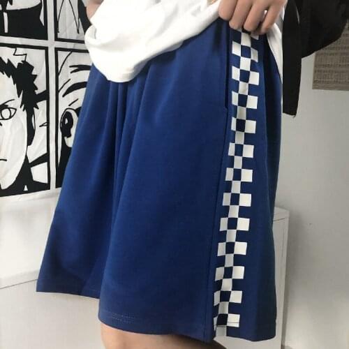 Plaid shorts female elastic cute Korean vintage loose gothic Overszie Harajuku sweet high-waist shorts punk style streetwear