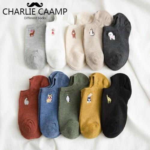 Women Socks Spring Summer New Sweet Cartoon Animal Embroidery Ladies Low To Help Cute Short Tube Cotton Boat Invisible Sock T103