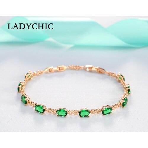 LADYCHIC Green Zircon Infinite Bracelets for Women Wedding Party Fashion Crystal Bangles Luxury Jewelry Gift Accessories LB1016