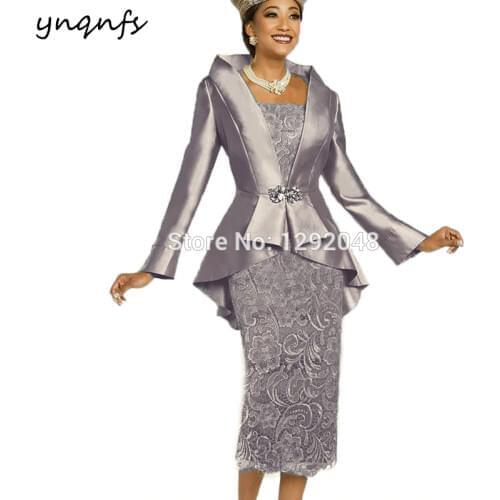 Womens dress Elegant Tea Length Two Piece Mother of the Bride Dresses with Jacket Bolero Groom Mother Lace Gown Wedding Party