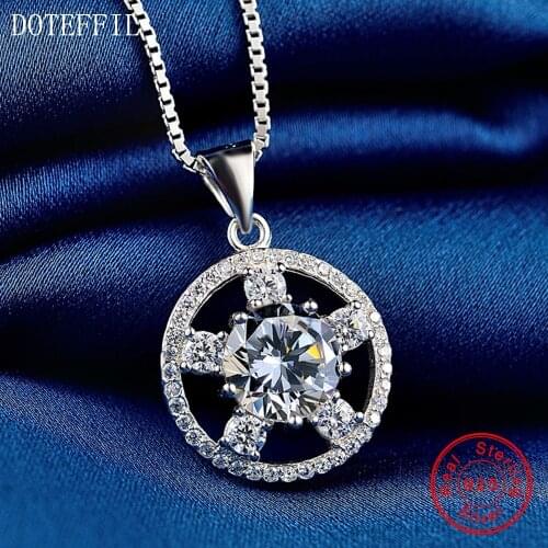 Silver Necklace Women Fashion Round Pendant Necklace Charm High Quality AAAA Zircon 100% Silver Necklace Luxury Jewelry