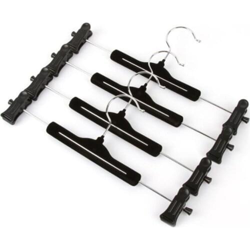 100pcs Hanger link Black Velvet Flocked Hanger with Clips for Pants and Skirt