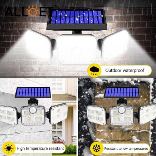 145/122LEDs 3 Heads Motion PIR Sensor Solar Sensor Power Charge LED Outdoor Street Waterproof Wall Lamp
