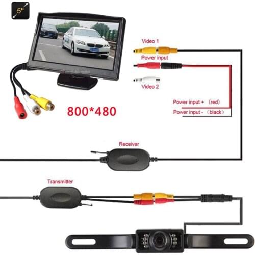 5" TFT Car Monitor Car TFT LCD Screen with 2.4g WIRELESS Car Rear View System Backup Reverse Camera 7 LED Night Vision Cam