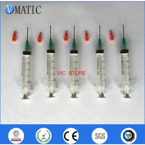 Free Shipping Non Sterilized 5Pcs 10Cc/Ml Plastic Syringe + 5Pcs 18G 1'' Length Dispensing Needles + 5Pcs Syringe Cap/Stopper