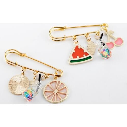 Summer Style Pin Brooch Cute Lemon Watermelon Strawberry Soft Drinking Pendant Brooches Badge Lapel Pins Fashion Enamel Jewelry