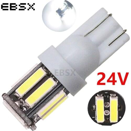 EBSX 6PCS/Lot 24V DC T10 Led 7014 10 SMD 194 168 W5W 10 Led 7020 Auto Door Lights Instrument Lamp White Indicator Reading Lights