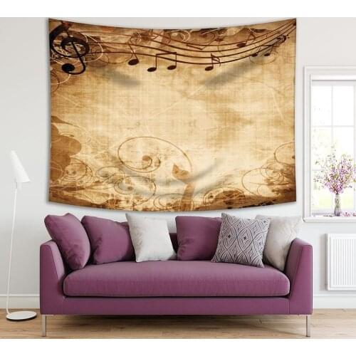 Tapestry Old Music Sheet With Musical Notes Vintage Aged Look Photo Printed Brown