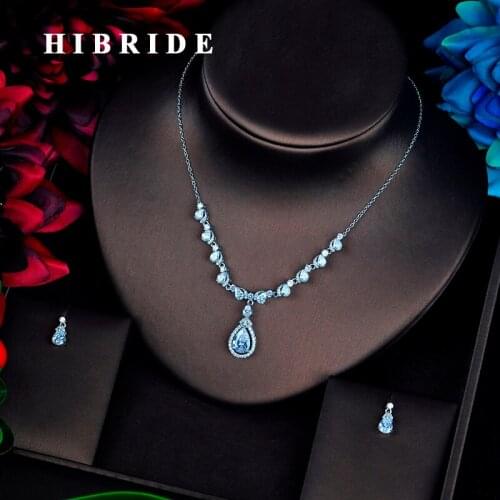 HIBRIDE Fashion New Design 4 Colors Water Drop Pendant Jewelry Set For Women Bridal Jewelry Top Quality Jewelry Wholesale N-667
