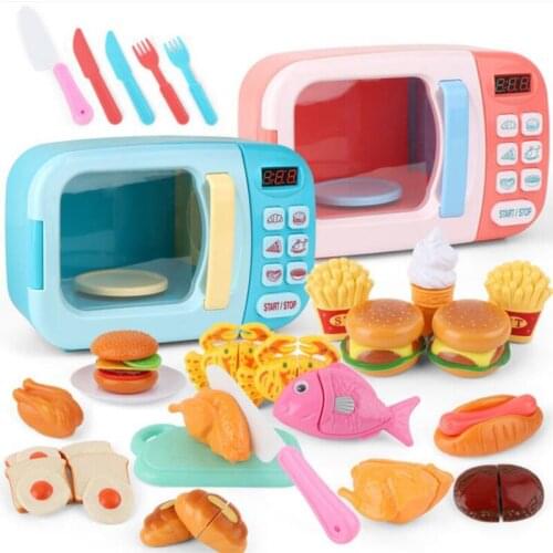 Kitchen Toys Simulation Electric Microwave Oven Educational Toys Mini Kitchen Food Girls Toys Birthday Gift
