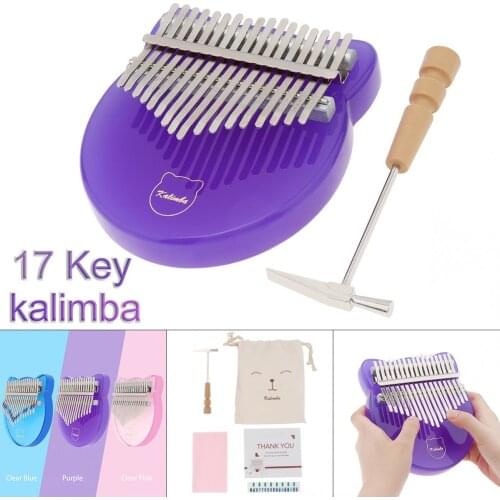 17 Key Kalimba Crystal Transparent Cat Face Shape Thumb Piano Mbira Pink Blue Purple Keyboard Instruments Thumb Piano