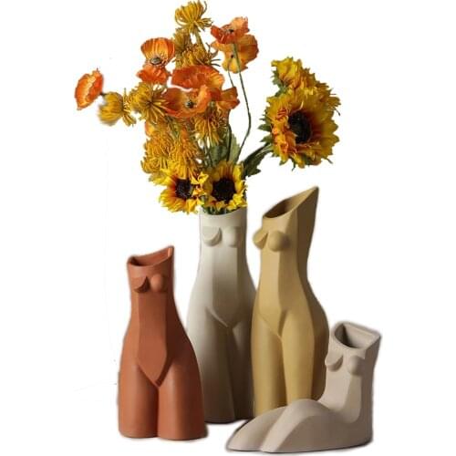 Ceramic Bottle Geometric Vase Body Art Bust Statue Modern Dried Flower Room Floral Home Desktop Ornaments Soft Decoration
