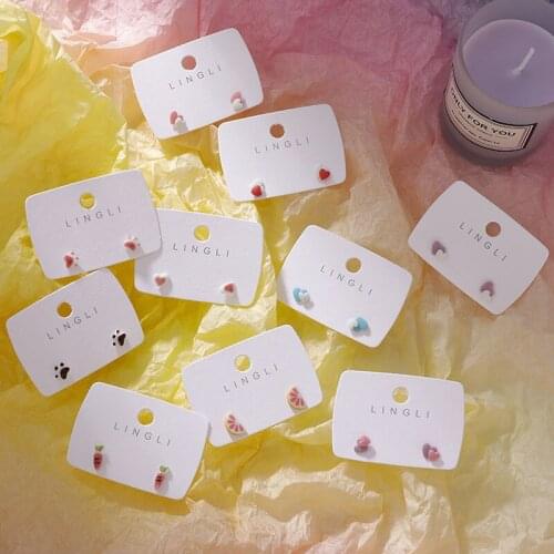 Ceramic Mini Earrings Korean Small Fresh Fruit Love Cat Claw Stud Ear Cute Sweet Summer Cool Jewelry Girl Gift